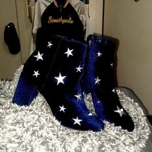 JUST Fab Blue Velvet Star Booties